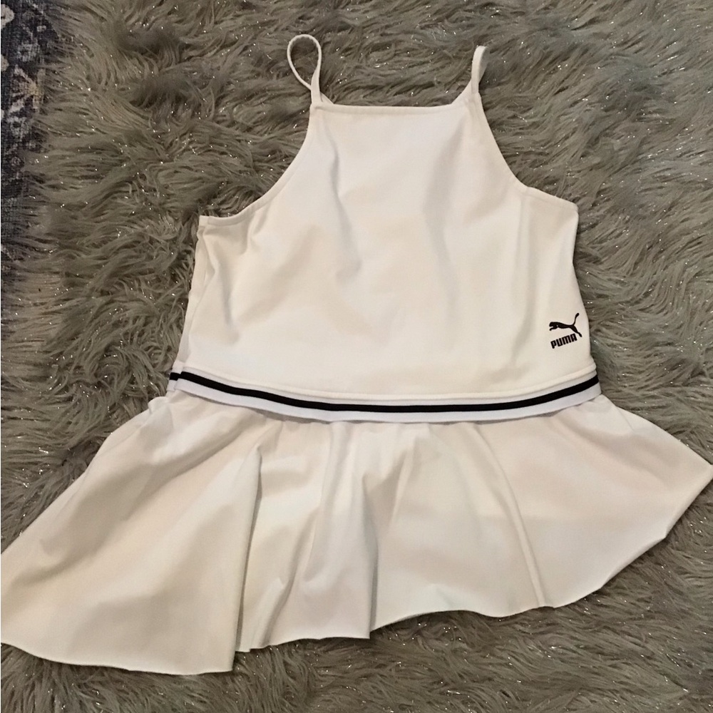 PUMA White Flared Athletic Shirt/ Bathing Suit Top
